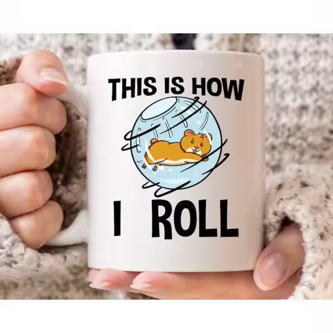 "This Is How I Roll" Hamster Mug, Funny Animal Coffee Cup, Cute Pet Design, Ceramic Mug for Office or Home Gift Idea for Him/Her