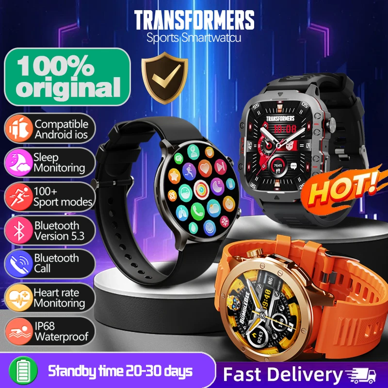 2024 TRANSFORMERS IP68 Waterproof Military Bluetooth Call Smart Watch Men Sports Fitness Tracker Health Monitoring Smartwatch