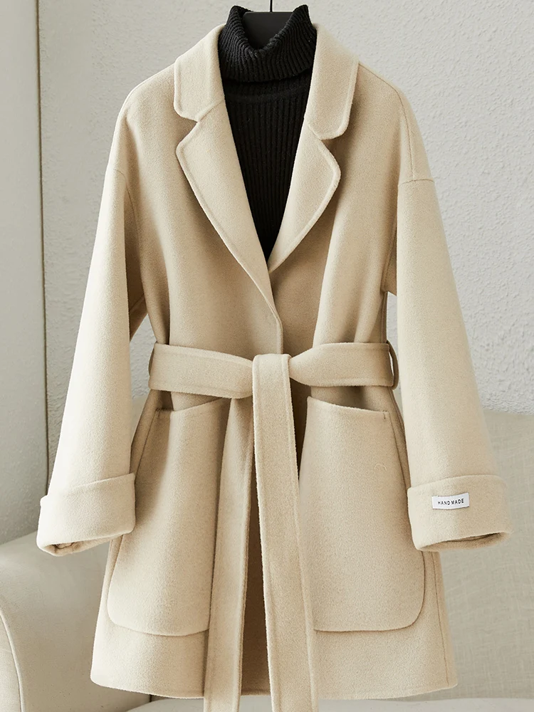 2024 autumn and winter new double-sided wool coat for women, short and short, off white high-end 100 wool woolen coat