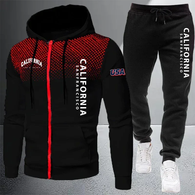 Quality Men's Jacket Tracksuit Casual Dot Zip Sweatshirt Coat Sports Jogging Man Clothes Autumn Winter Warm Single Hoodie Pants view 2