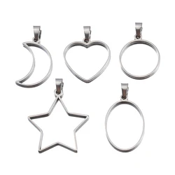 5pcs Hollow Stainless Steel Star Moon Frames Blank Bezel DIY Earrings Geometric Heart Pendant Base Charm Necklace Jewelry Making