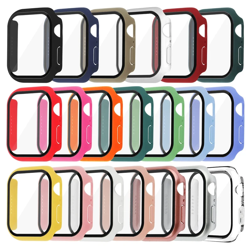 Tempered Glass Case For Apple Watch 8 44mm 40mm 42mm 38mm PC bumper Screen Protector cover iWatch series 9 7 6 5 4 se 41mm 45mm