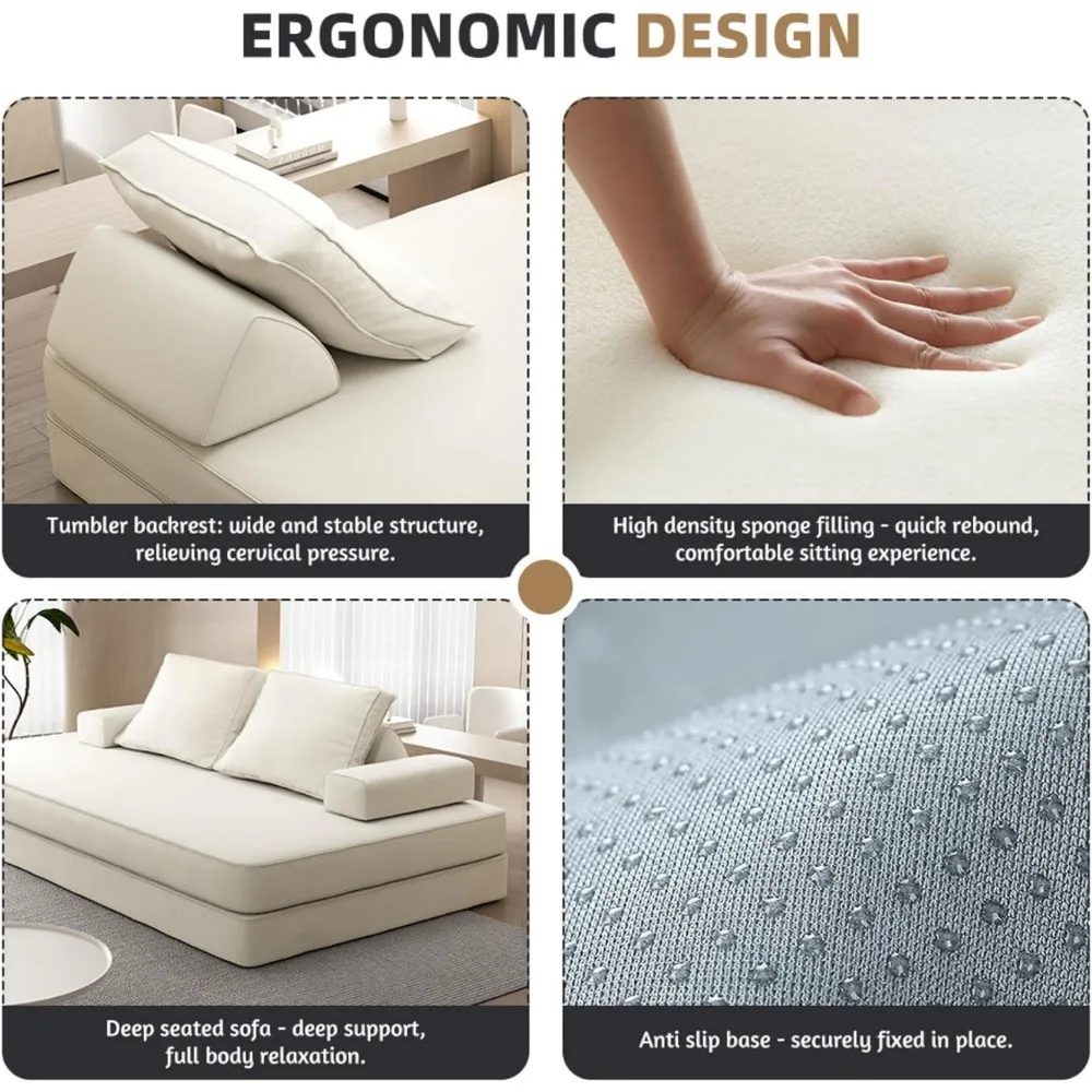 أريكة سرير كبيرة الحجم قابلة للتحويل، سرير نهاري كبير جدًا بعرض 86.6، أريكة بدون عظم، أريكة قابلة للطي على الأرض لشركة الشركة #6