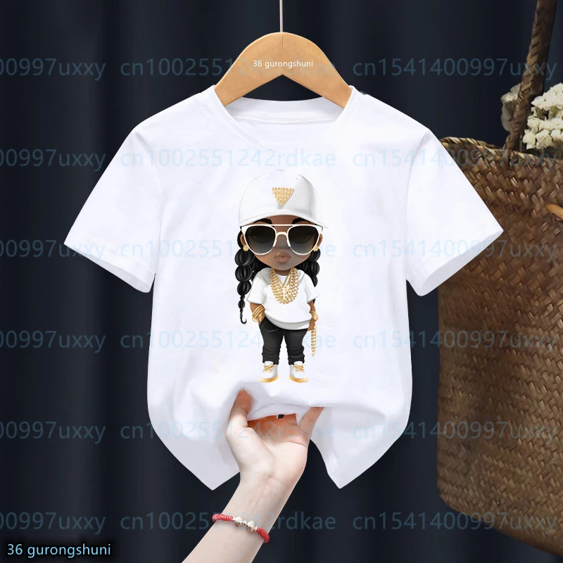 Cool Melanin Girl Tshirt Kawaii Little Girl Wears Hat Magic Melanin African Girl Clothes Harajuku  White Hip Hop Tshirt Tops