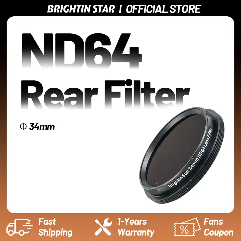 

Фильтр Brightin Star ND64 для задней линзы, нейтральный светофильтр с резьбой, для снижения освещенности, для объективов 9 мм F5.6 и 12 мм F2.8, размер 34 мм