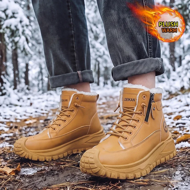 Herren-Winterstiefel mit warmem, flauschigem Innenfutter, hoher Schaftweite, strapazierfähiger Sohle und Schnürung, ideal zum Wandern und für Outdoor-Aktivitäten im Winter. – Detail 7
