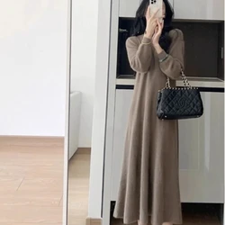 French Style Long Dress with a High-end and Elegant Style Woolen Dress with a Cinched Waist for Knitted Dress