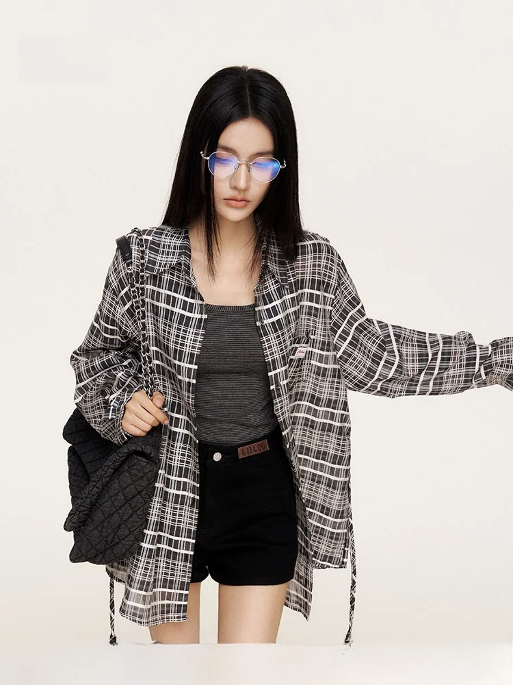 

Шелковая свободная блузка Lilou с боковой завязкой, легкая, удобная, черно-белая, женская, в корейском стиле, с длинными рукавами и воротником