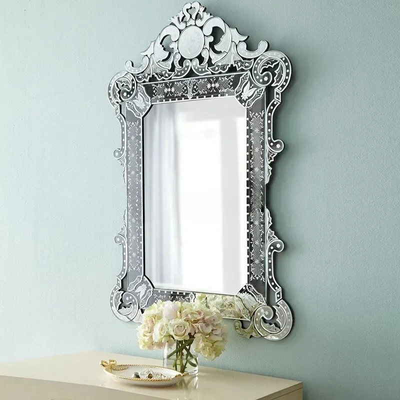 LXVenice Hanging Mirror European Dresser Wall Hanging Makeup Mirror Carved Bathroom Decorative Mirror