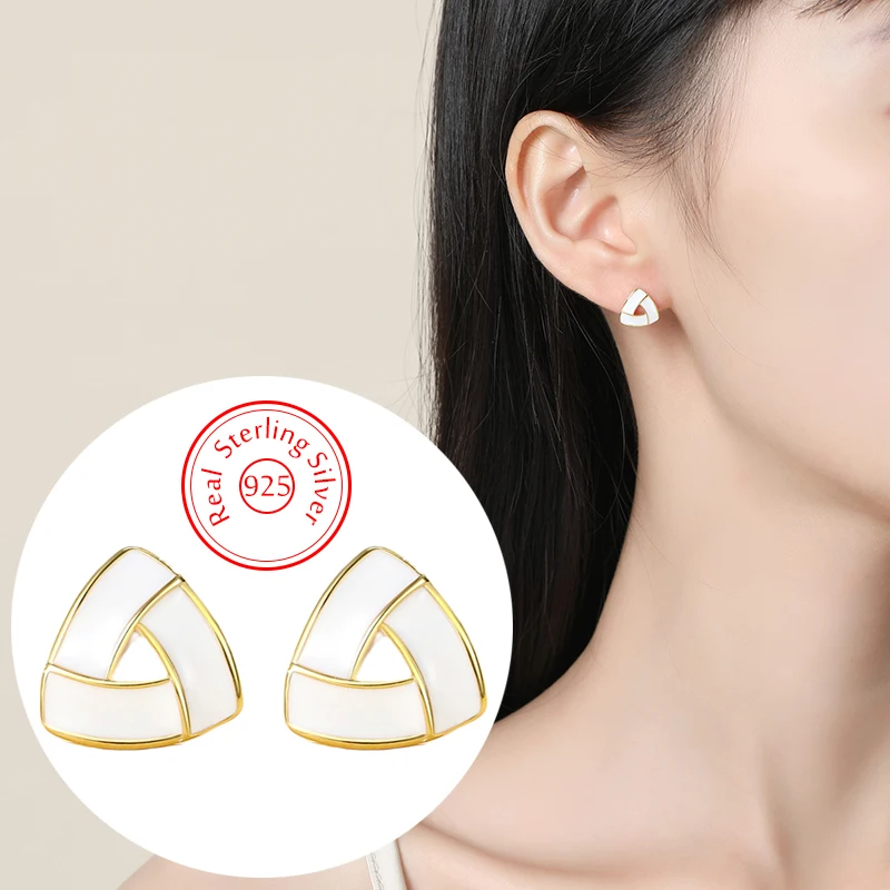 

Solid 925 Sterling Silver Jewelry Triangle Sutd Earrings For Ladies Fashion New XY0561