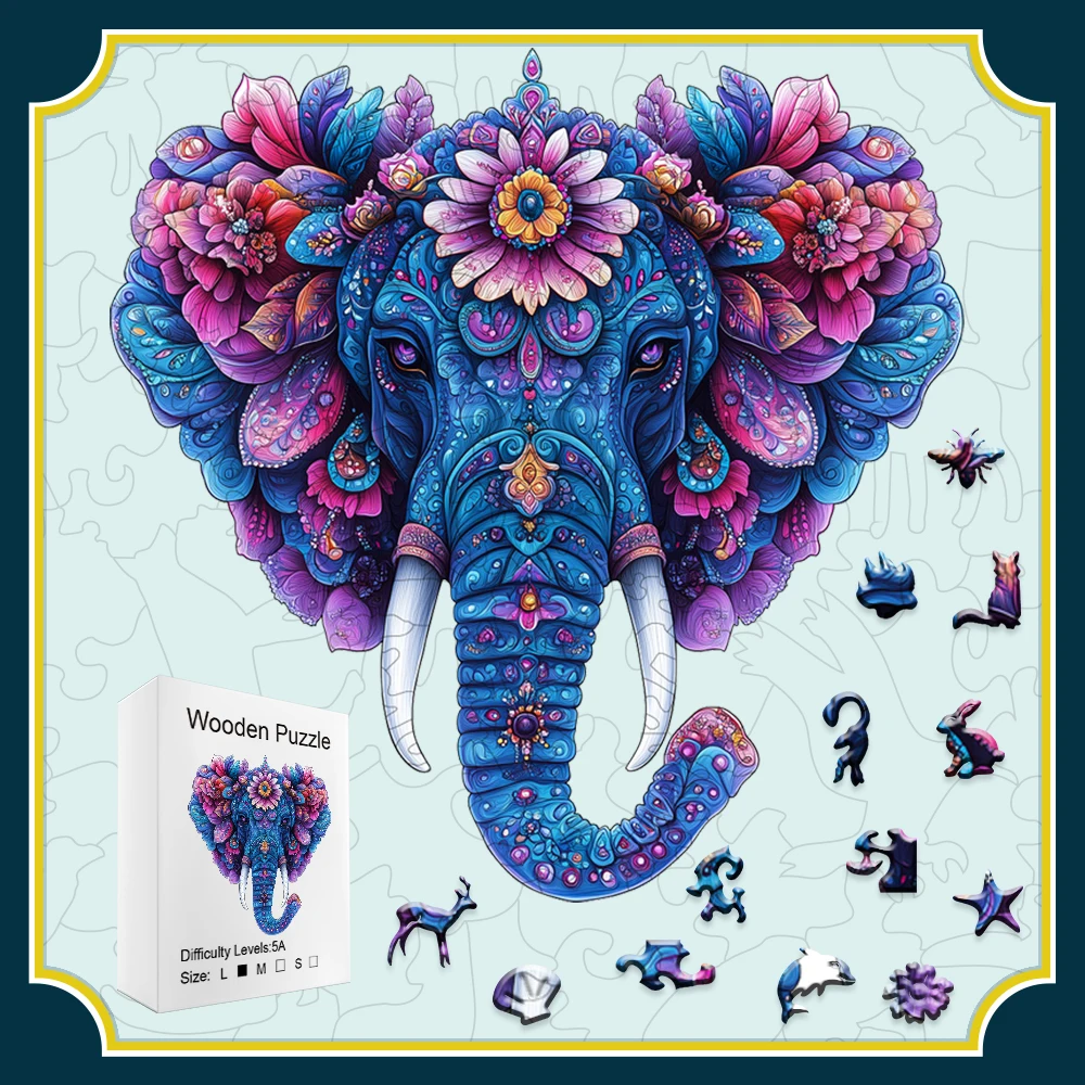 

Деревянный пазл Colorful Elephant премиум-класса для взрослых | Уникальные нестандартные формы животных | Рарамное настенное искусство и продуманный подарок для Fr