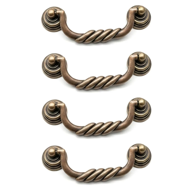 Schrankgriffe Seilstil, bronzefarbene Metall-Schubladengriffe, 4er-Pack mit runden Rückplatten, Befestigungsschrauben und – Detail 1