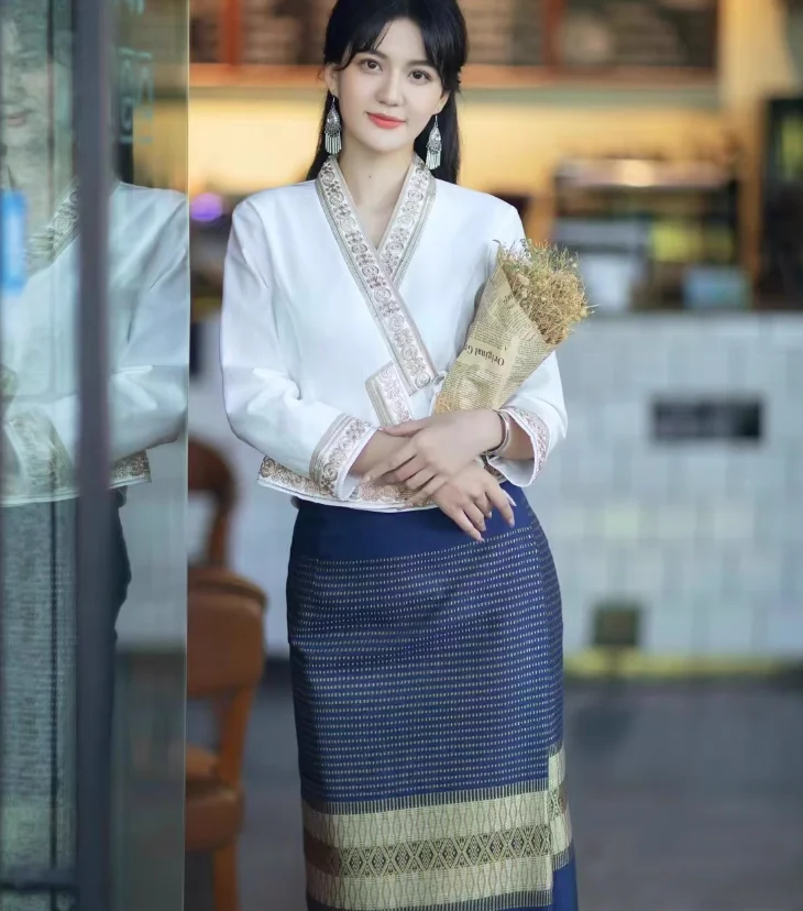 Chinese Xishuangbanna Dai Ethnic Clothing Slim Fitting Chinese Tea Clothing