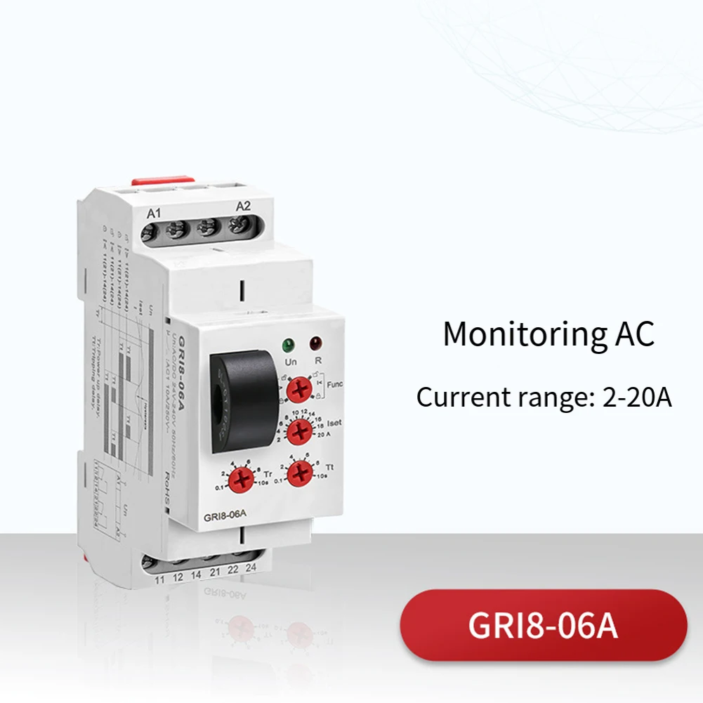 1PC GRI8-06A AC Current Monitoring Relay With Over/Under Current Sensor And LED Indicators For Industrial Application Parts