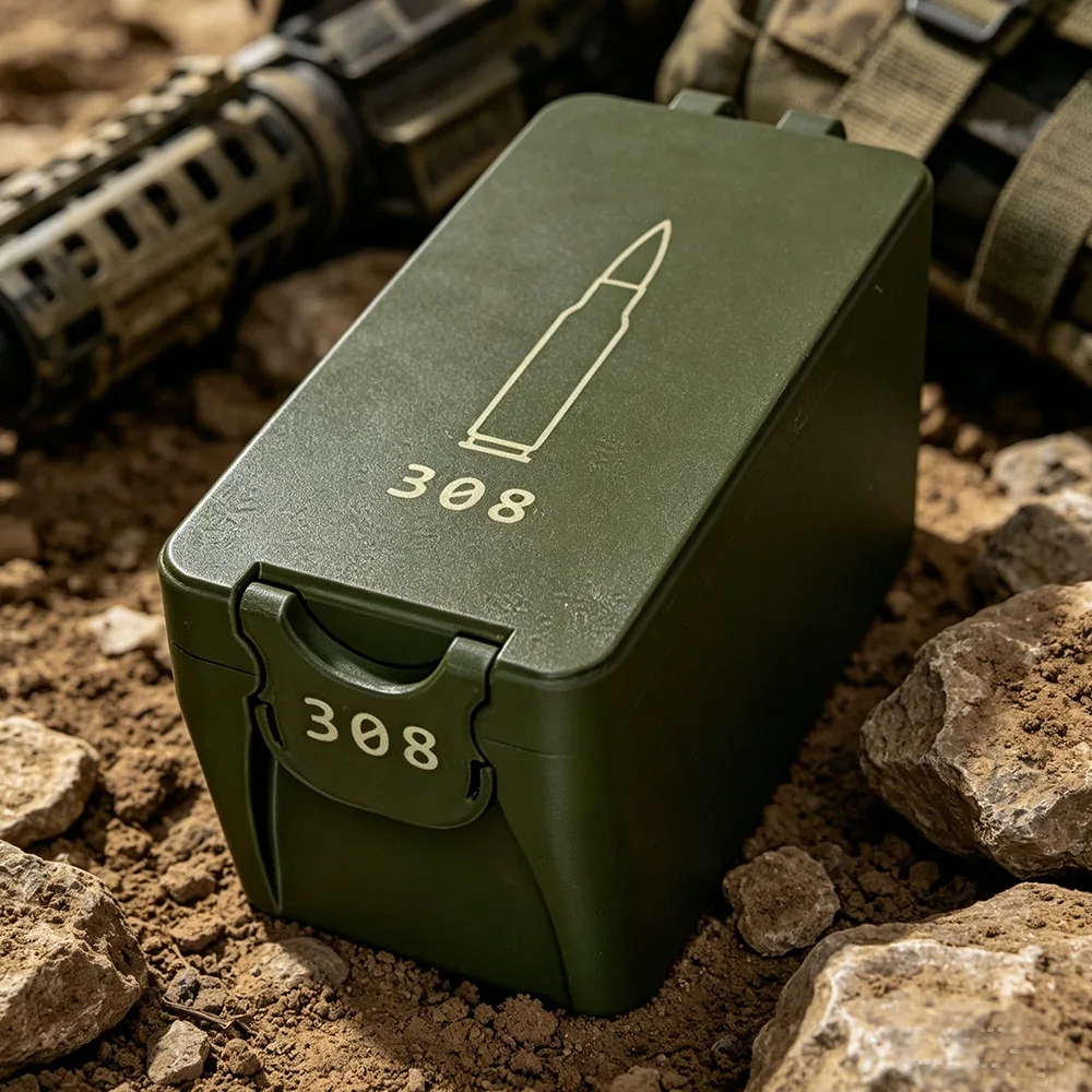 50 Rounds Tactical .308 Caliber Ammo Storage Box Portable Ammo Container with Removable Liner Wear-resistant Ammo Organizer