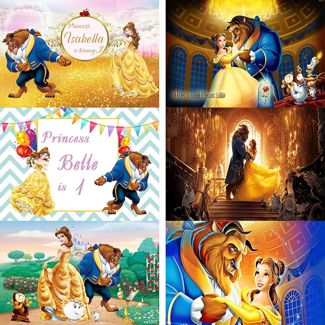 Beauty and the Beast Photo Backdrop Kids Birthday Baby Shower Banner Princess Castle Rose Belle Background for Photo Studio