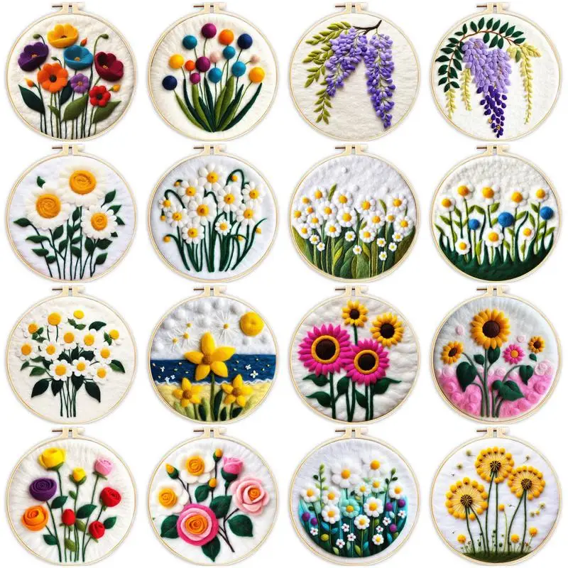 

SDOYUNO Wool Felt Painting Flowers Felt Tool Instruction Included Diy Creative Making Wool Felt Kit Worsted Wool Craft Supplies