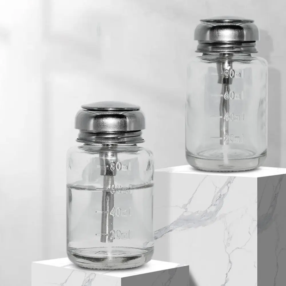 

100ML Glass Jar Airless Manicure Makeup Dispenser Pump Bottle Push Down Bottles Clear Nail Glass Polish Remover