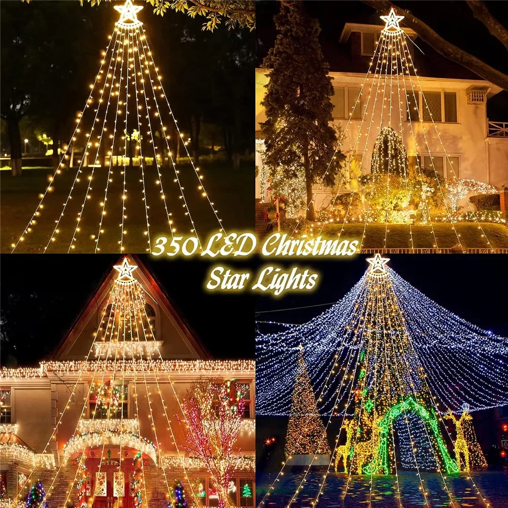 350 LED Christmas Decorations Star Light Outdoor 3.5M Tree Lights Waterproof Christmas Lights for Yard Garden Indoor Outdoor