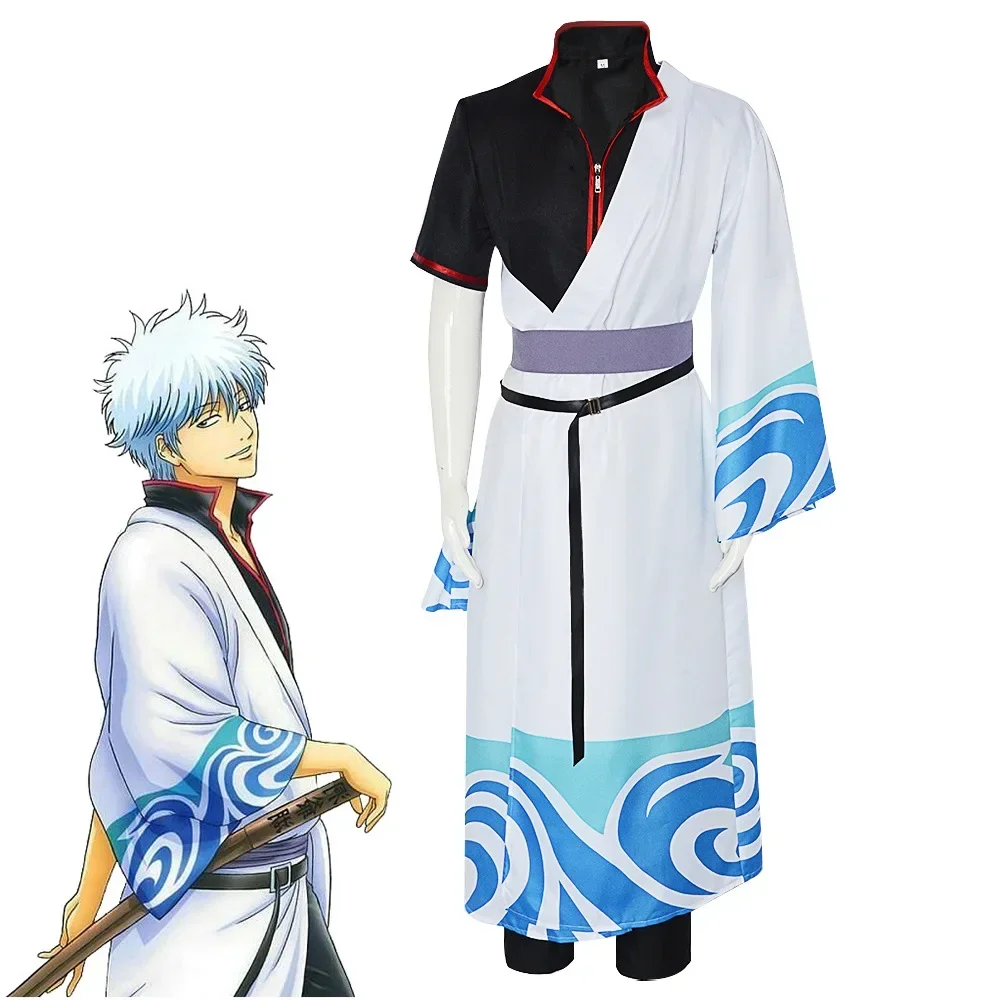 Anime Gintama Cosplay Costumes Sakata Gintoki Cosplay Costume Kimono Halloween Carnival Party Silver Soul Cosplay Costume Wigs