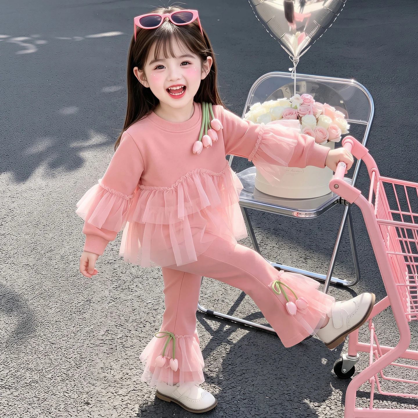 Girls long-sleeved suit spring and autumn new baby foreign sweater leggings children's two-piece set