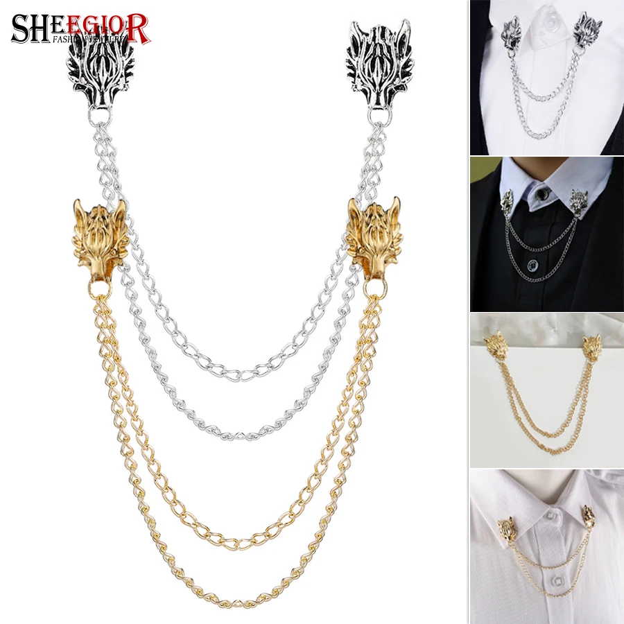 Vintage Animal Wolf Head Brooches Women Men Clothing Suit Decorative Accessories Layered Long Tassels Dog Brooch Badge Ornaments
