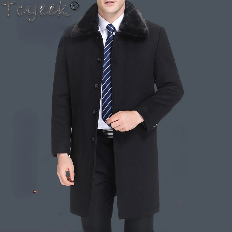 Tcyeek Hige-end 90% Cashmere Jacket Men Clothing 2023 Winter Woolen Coat Rex Rabbit Fur Liner Casual Male Coats Mink Fur Collar