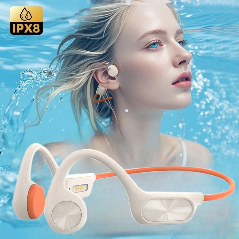 

Bluetooth 5.4 Ear Hooks Wireless Bone conduction Earphones Bass Boost Waterproof IPX8 swim Headset Sport Riding fitness running