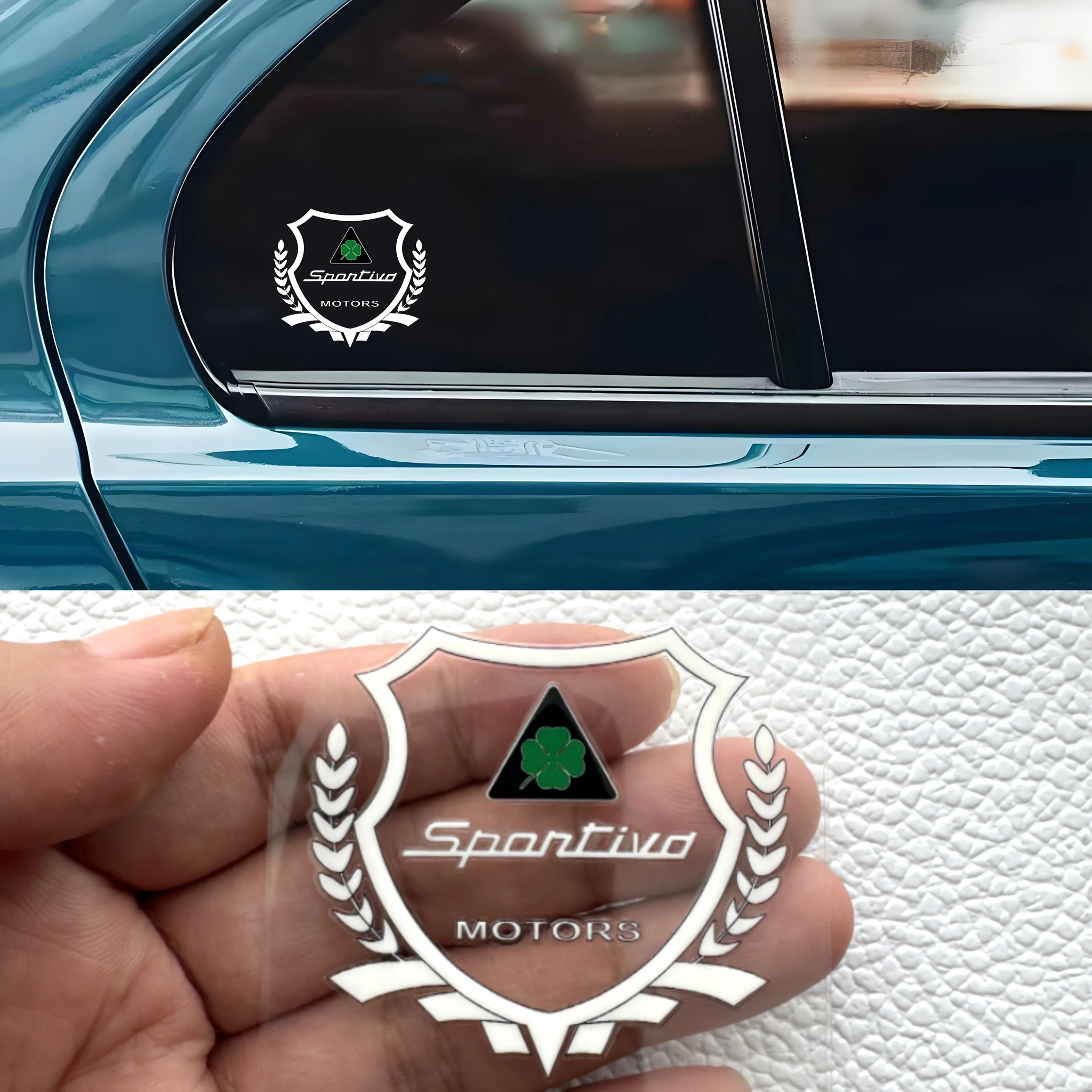 A Car Sticker Featuring the Four-Leaf Clover Sportiva Logo