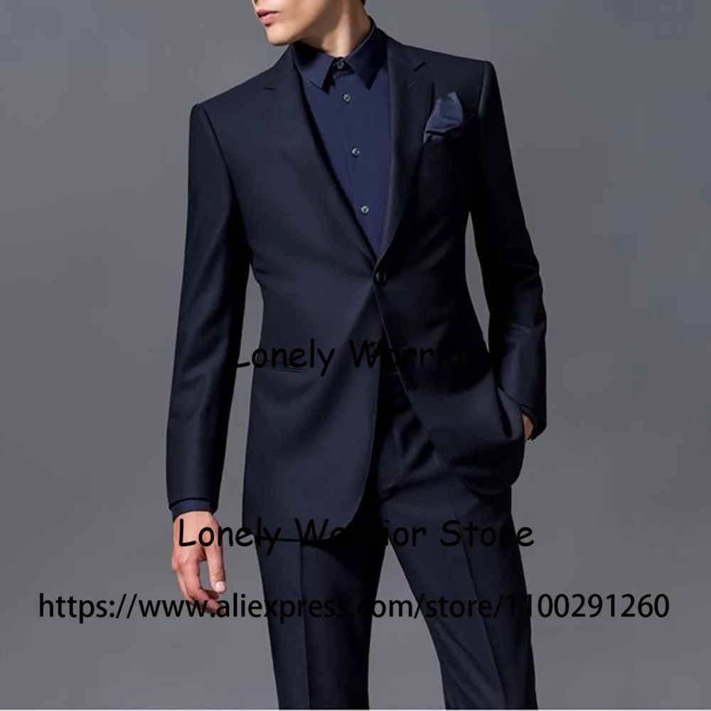 Fashion Navy Blue Mens Suits Formal Business Blazer Wedding Groom Tuxedo Slim Fit Daily 2 Piece Set Jacket Pants Terno Masculino