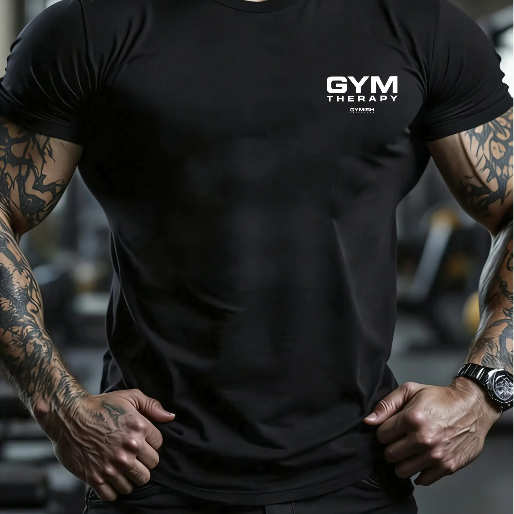Neues Herren-Fitness-T-Shirt mit GYM-Buchstaben-Print, bequem und atmungsaktiv, Rundhals-T-Shirt für Outdoor-Sport. – Detail 10