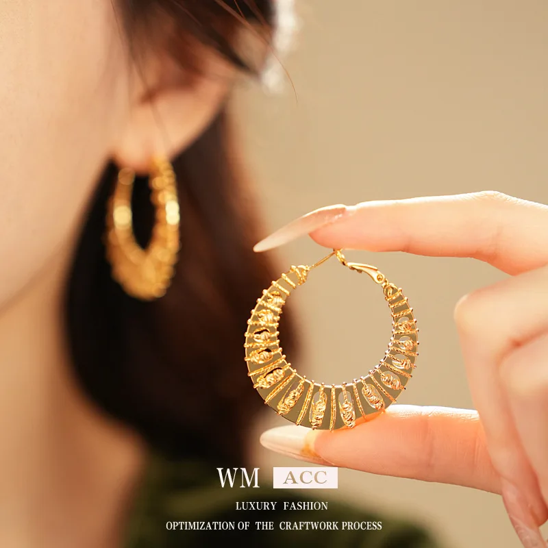 Kitykiss Hollow Geometric Hoop Earrings S925 Silver Gold Plated Minimalist Nordic Luxury Style