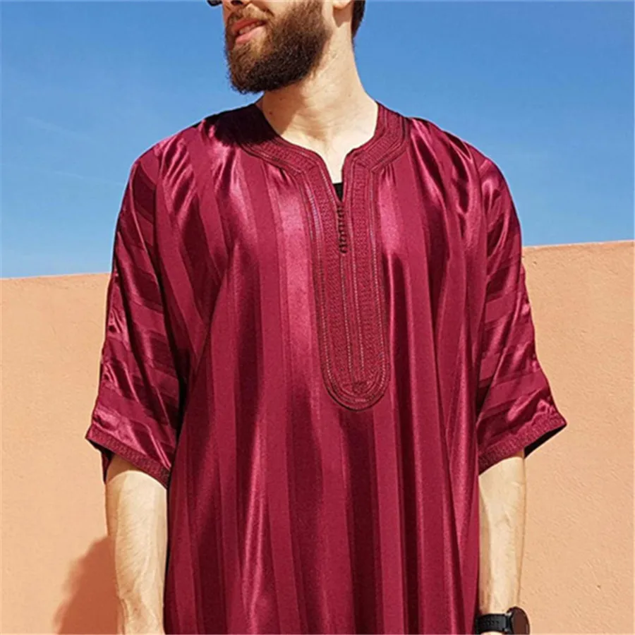 Blue Men Arabic Muslim Abaya Islamic Clothing Men\'s Embroidered Jubba Thobe Dubai Ramadan Kaftan Eid Prayer Long Robe Dress