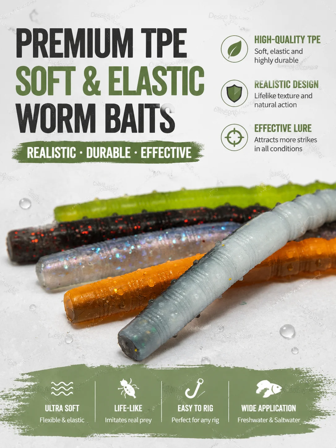 Hopeblaze Floating Leaf Tail Senko Worm 11cm 8 Stück TPE Salzduft Weichköder für Wacky Neko Texas Rig Bass Zander Barsch Forelle – Detail 5