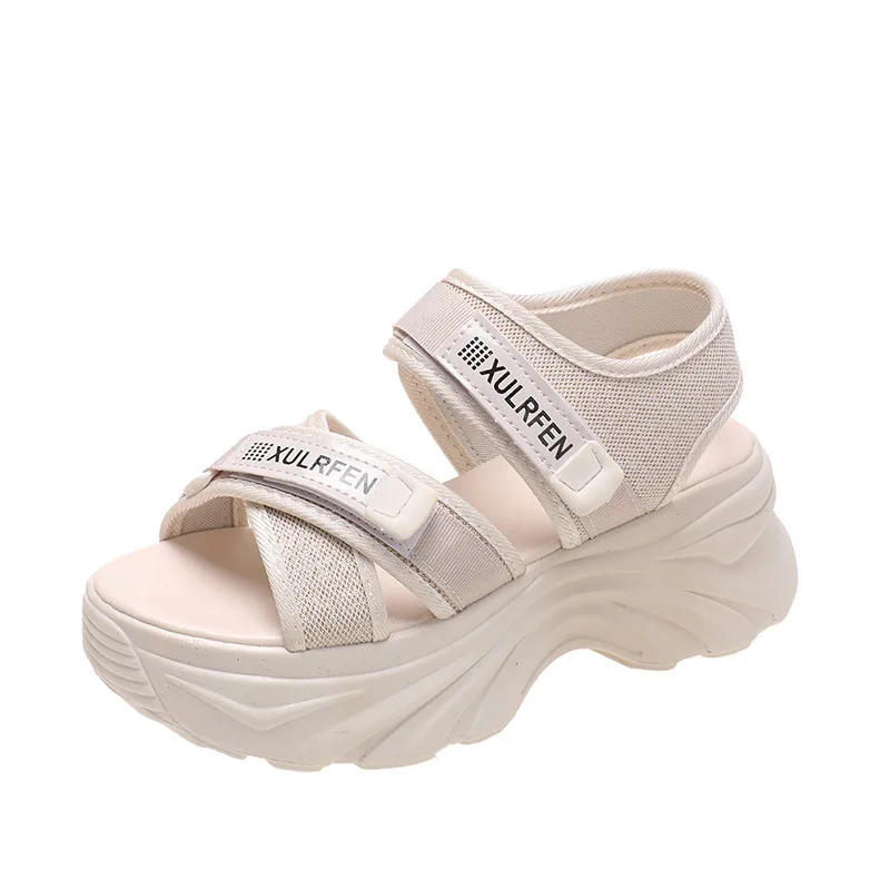 

Women's Sports Sandals 2024 Summer New Thick Sole Women's Shoes Fashion Solid Color Velcro Beach Shoes Leisure Trendy Design