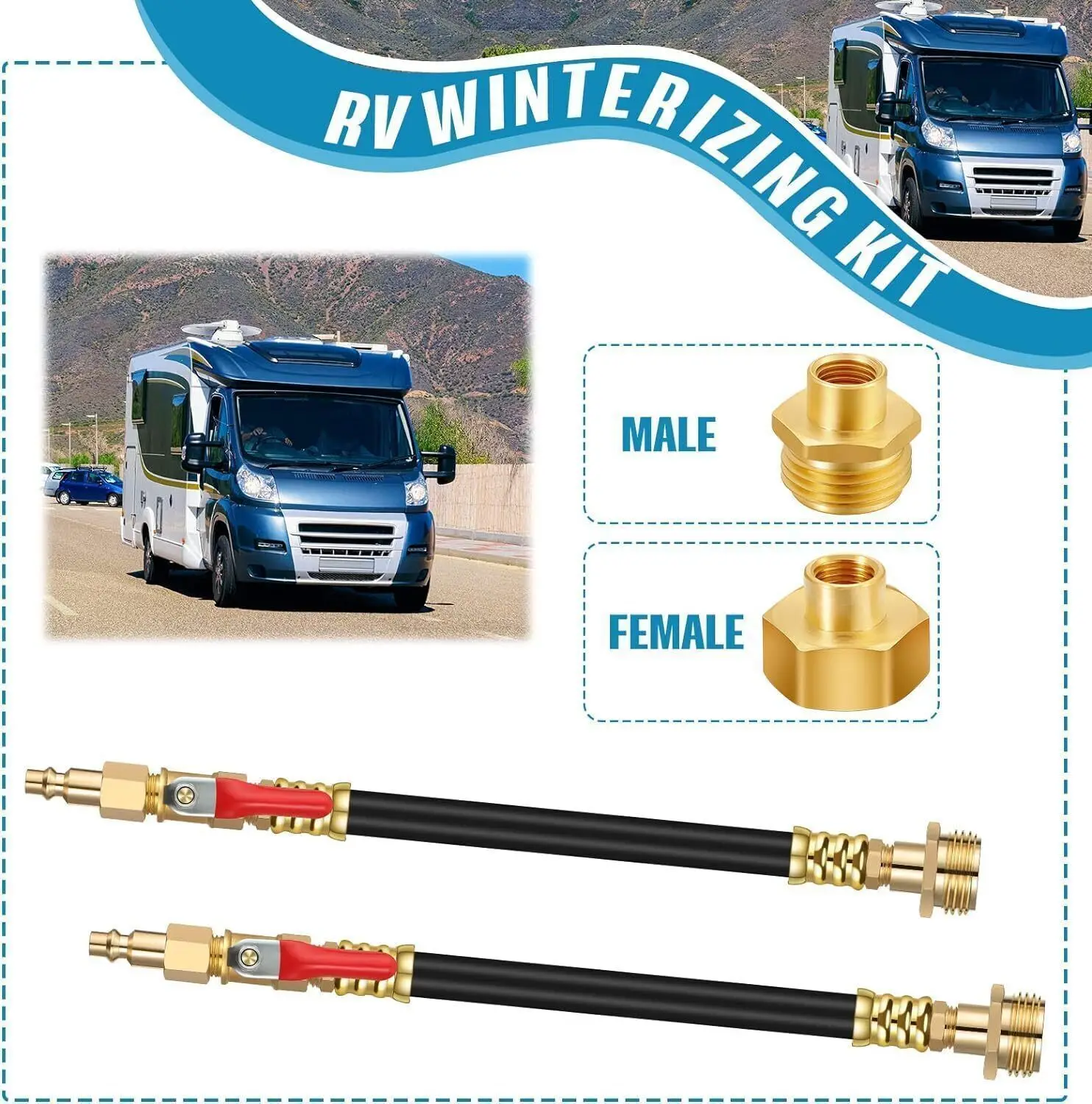 고품질 12인치 캠퍼 겨울 보호 키트 블로우아웃 차단 밸브 어댑터 호스 수도꼭지 RV 트레일러 정원 호스 캠퍼 VH-0328