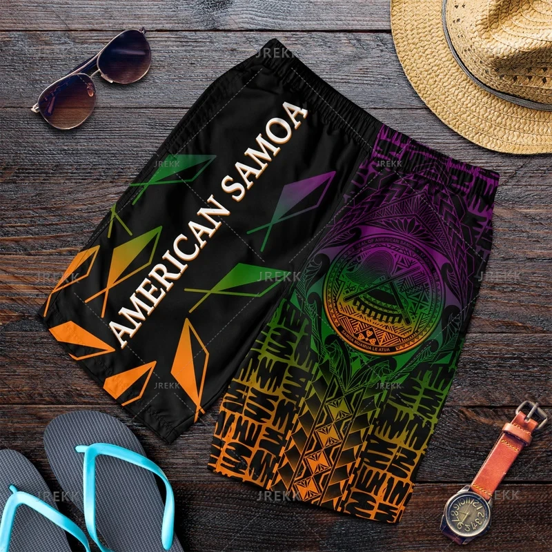 New Harajuku 3D Samoa Emblem Print Beach Shorts Fashion Streetwear Board Shorts Unisex Cool Swimming Shorts Men Swimming Trunks