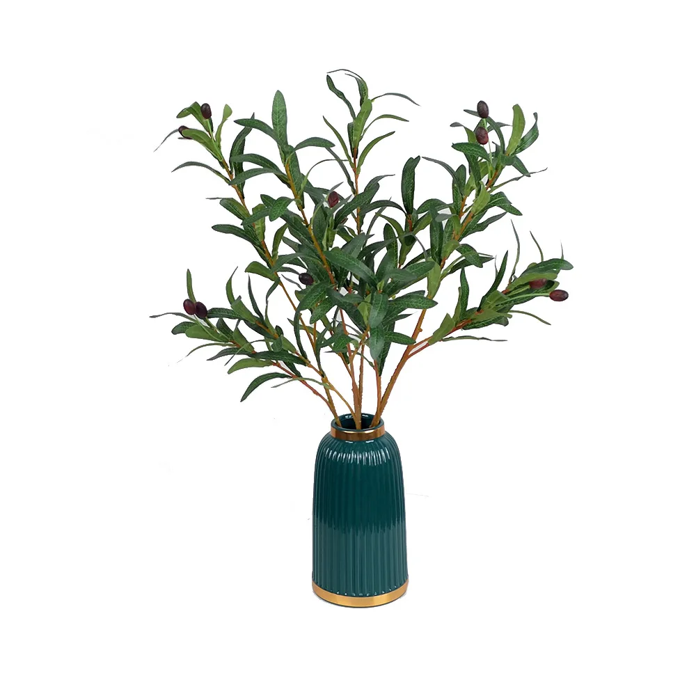 Branche d'Olive Artificielle avec 3 Fourcommuniste pour Décoration Intérieure, Accessoire de Mariage, Fleur Verte, 70cm, 6 Fruits