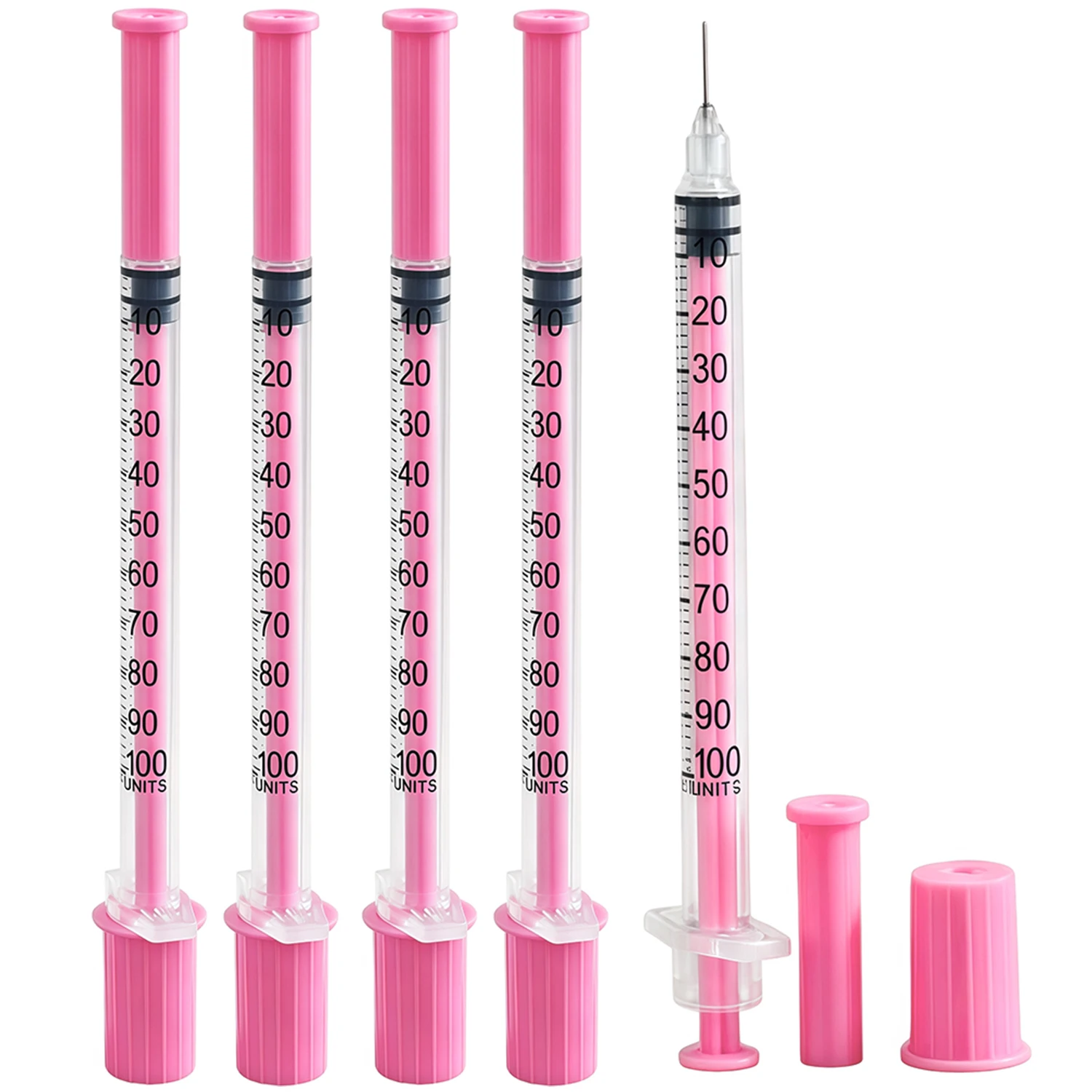50/100 Stück 1ml Rosa Einweg-Insulinspritze 30G 31G 8mm Nadel Sterile Hypodermische Injektionsspritze Einzeln Verpackt – Detail 4