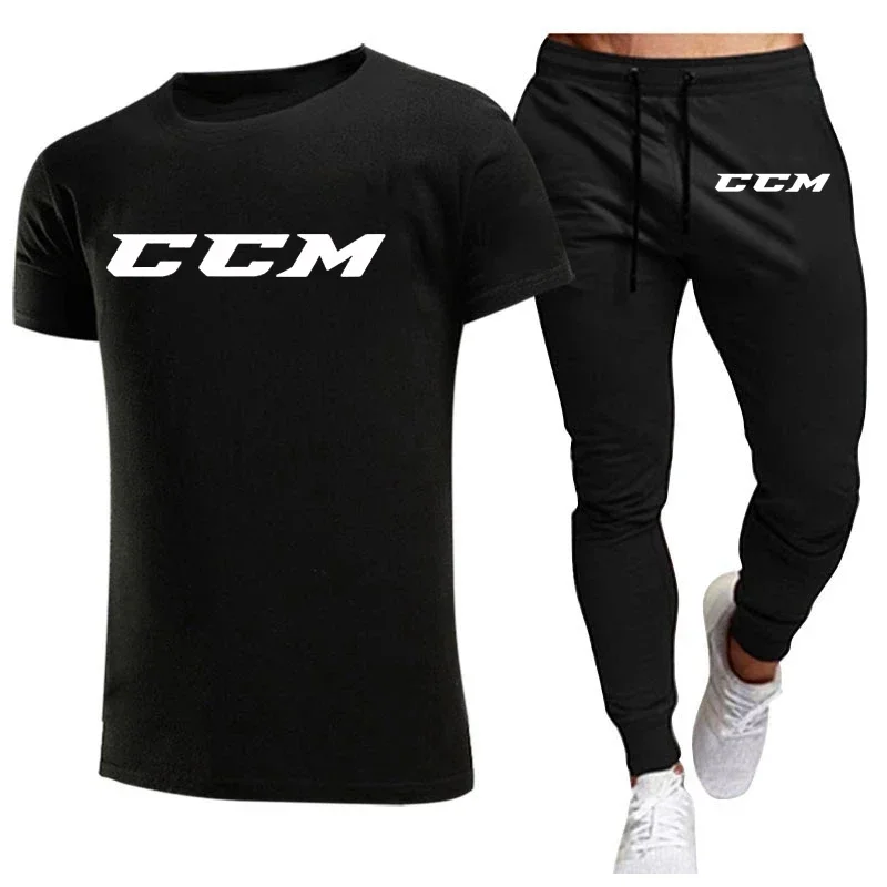 CCM New Men\'s Tracksuits summer men\'s sets fitness wear short-sleeved T-shirts+trousers set cotton brand Men\'s clothing