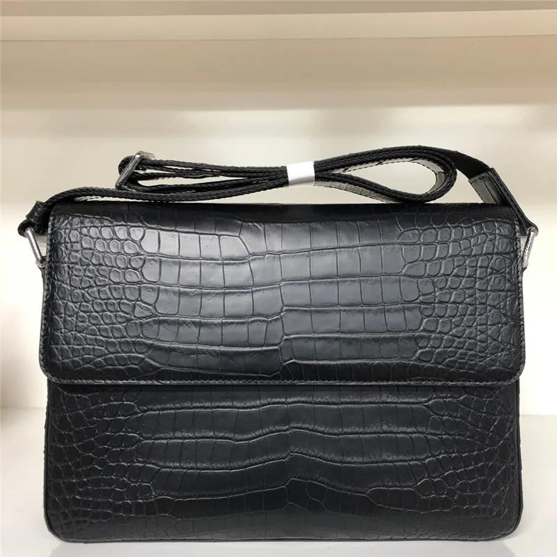 

Business Casual Style Genuine Crocodile Belly Skin Men's Cross Shoulder Bag Flap Bag Exotic Alligator Leather Male Messenger Bag