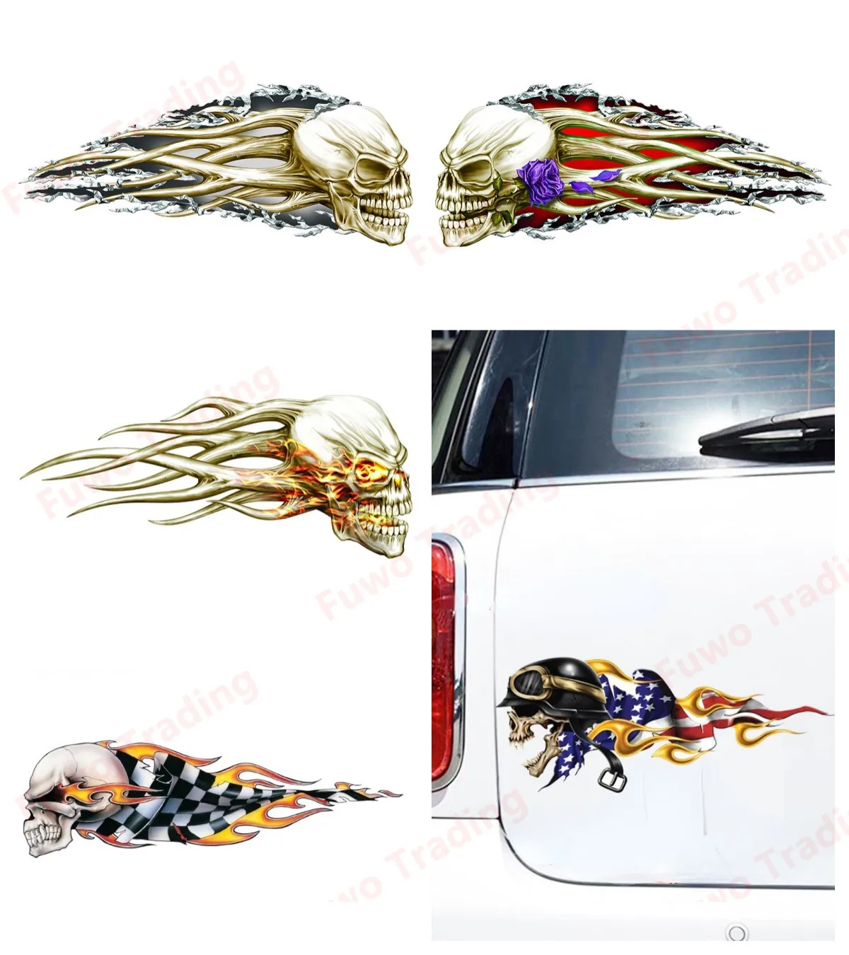 

Модные 3D Hellion Tear Skull Fire Rose Scratch Stripe рваные металлические наклейки для автомобиля виниловая наклейка на багажник крышка царапины
