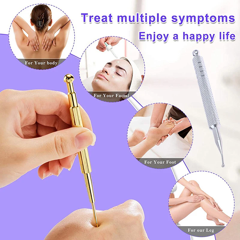 Body Acupuncture Point Massage Stick Copper Point Probe Ear Eye Face Foot Leg Massager Retractable Double-headed Health Care Pen