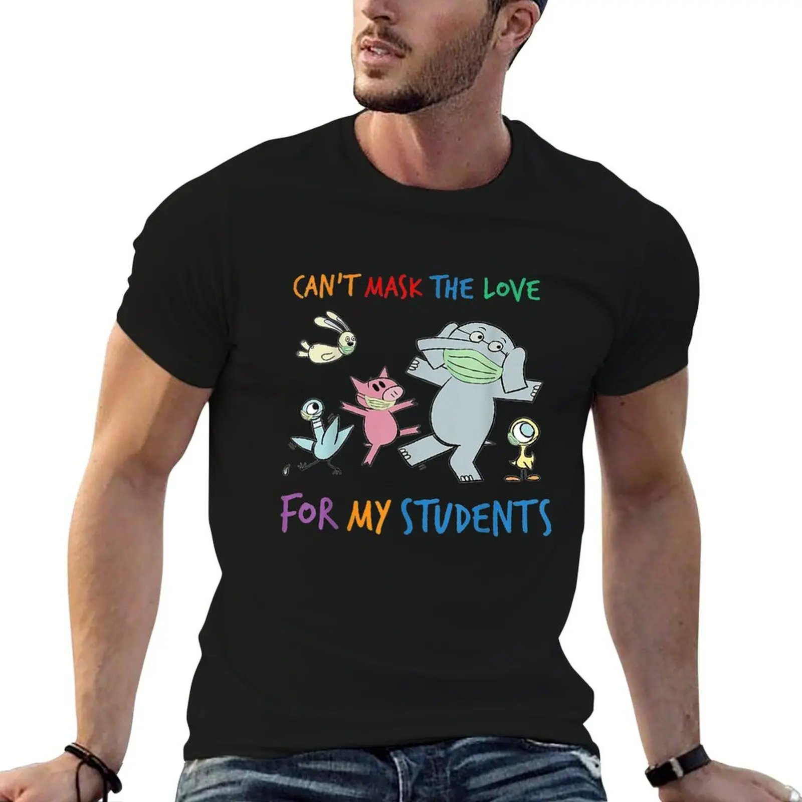 Can't Mask The Love For My Students Animals Wear Mask T-Shirt Soft Casual Short Sleeve Cotton Tee