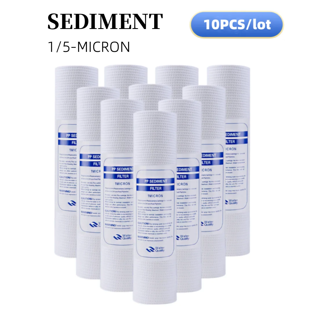 10pcs 10 INCH 1&5 Micron PPF/Sediment Water Purifier Front Filter Cartridge Replacement  Reverse Osmosis