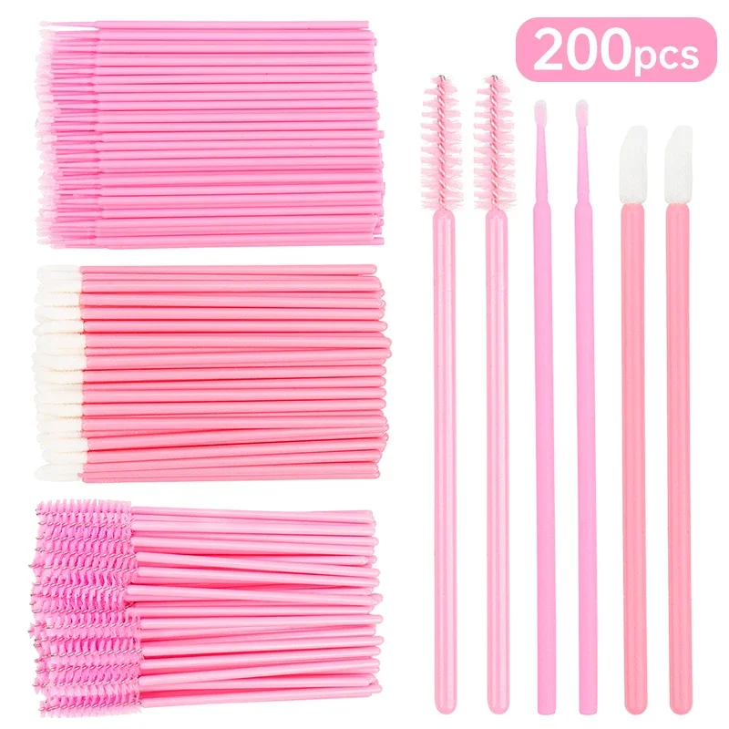 Sdotter 200 Pcs Disposable Crystal Makeup Brushes Tool Set Eyelash Lip Microbrush Mascara Wands Applicator Swab Eyelash Extensio