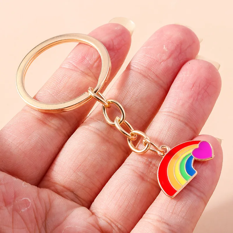 جديد في الملونة قوس قزح المفاتيح للنساء الرجال LGBT دعم قوس قزح القلب العلم حلقة رئيسية حقيبة قلادة العصرية مجوهرات الحفلات هدايا