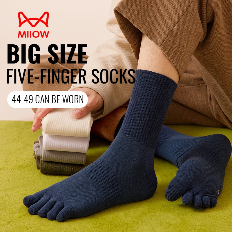 

MiiOW 44-49 Big Size Plus Five Finger Sock Men 100% Pure Cotton Spilt Toe Sock Antibacterial Sweat-Absorbent Deodorant Long Sock