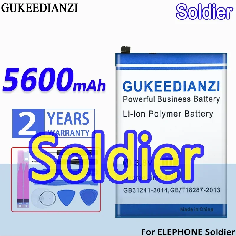 

Аккумулятор GUKEEDIANZI большой емкости 5600 мАч для телефона ELEPHONE Soldier 4 ГБ 128 ГБ IP68 Водонепроницаемый 5,5 "2K экран