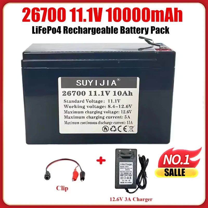 

2025 New 26700 11.1V 10Ah LiFePo4 Rechargeable 12V Battery Pack Built-in BMS 4000+ Cycle Lithium Battery for Solar Lighting